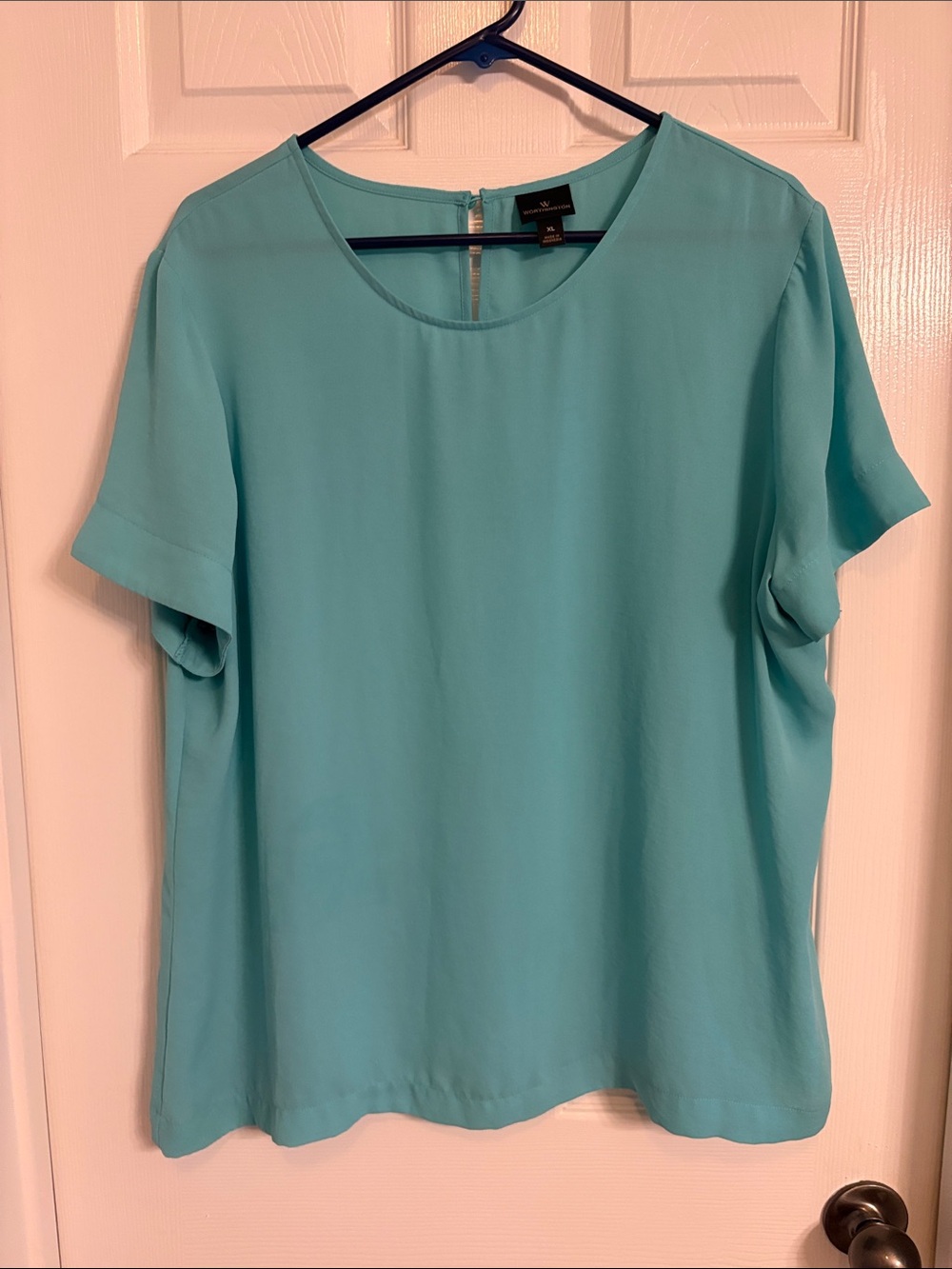 Worthington Aqua Blue Short Sleeve Blouse